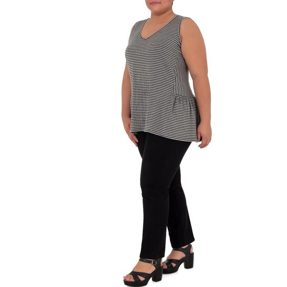 Womens Terra & Sky Gray Striped V-Neck Peplum Tank Top Size  3X NWT - Picture 3 of 4